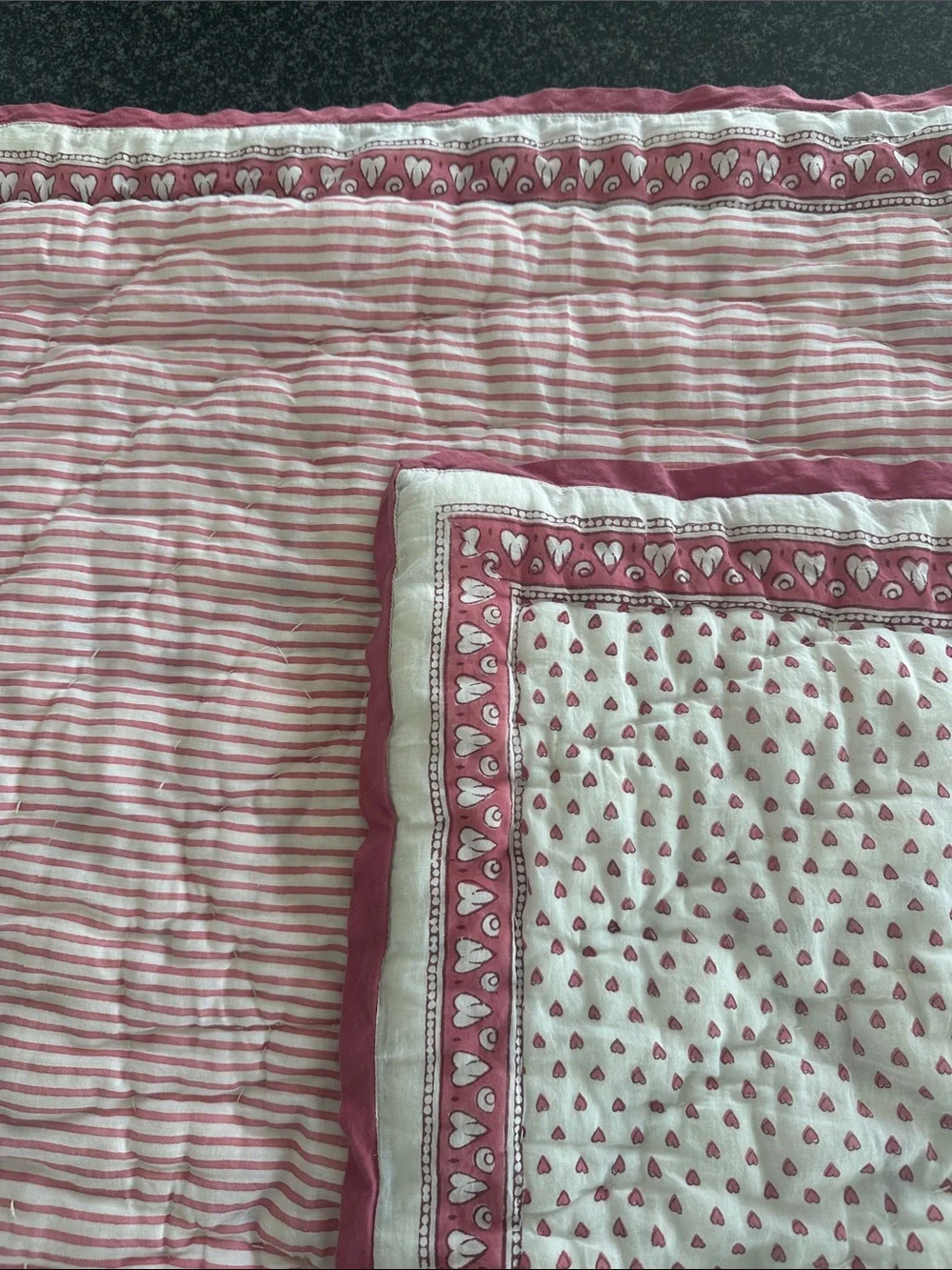 Roller Rabbit Throw in Pink/White Heart Stripe Pattern